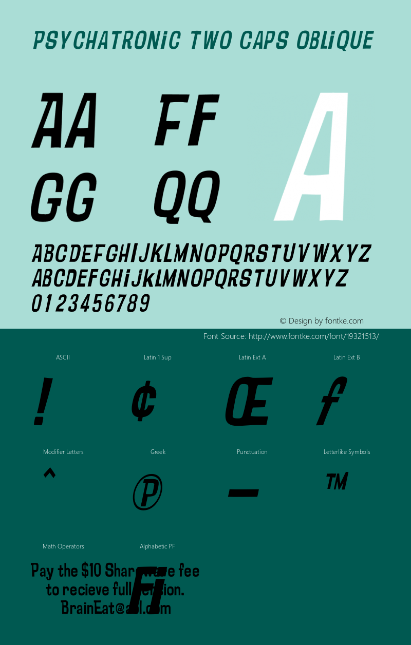 Psychatronic-TwoCapsOblique 001.000 Font Sample