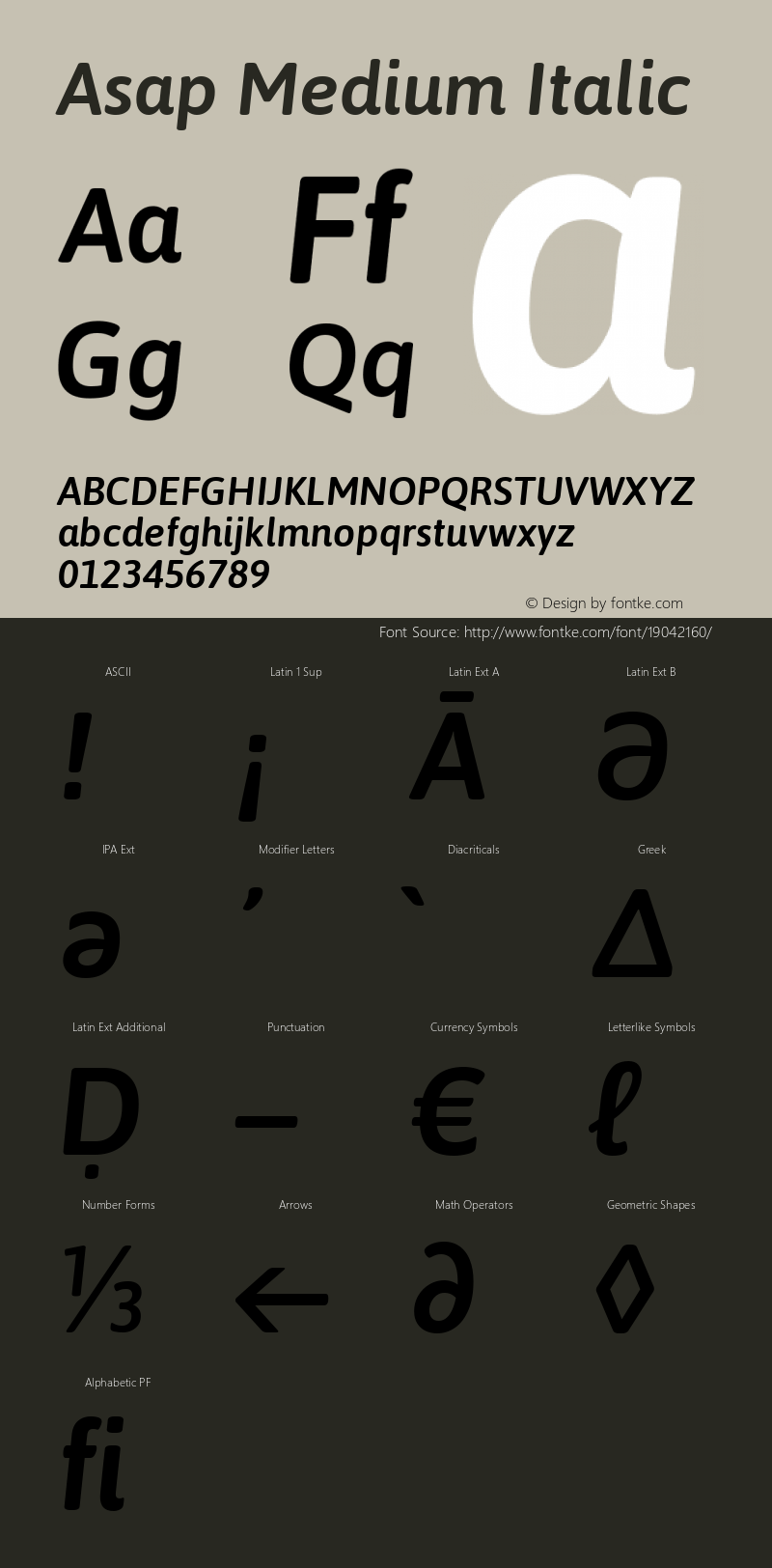 Asap Medium Italic Version 1.007 Font Sample