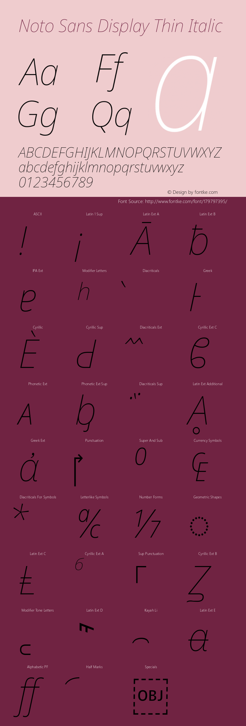 Noto Sans Display Thin Italic Version 2.002; ttfautohint (v1.8.2)图片样张