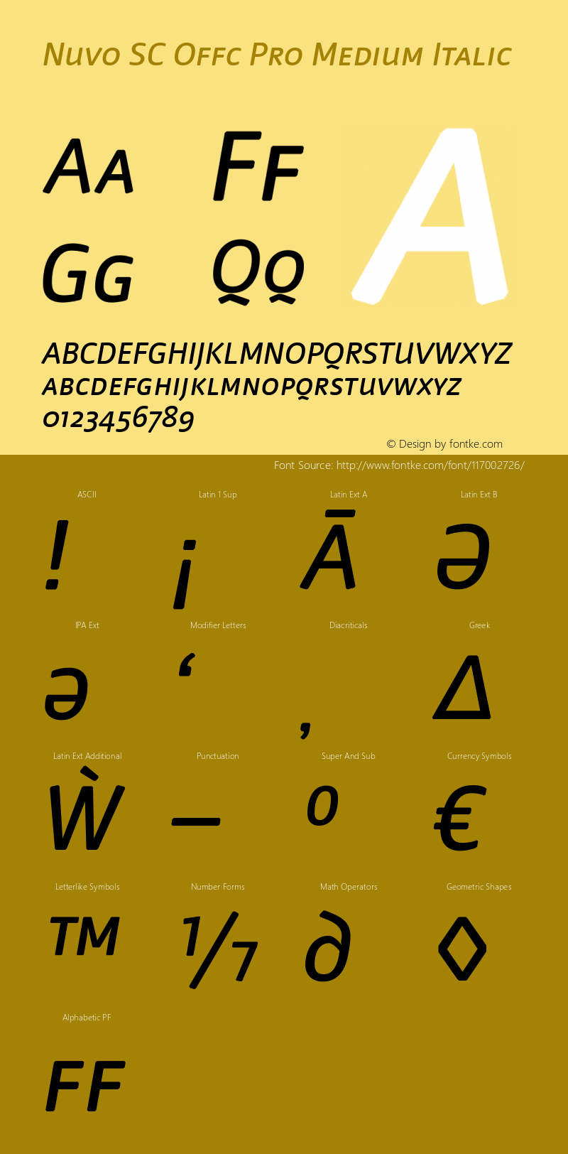 Nuvo SC Offc Pro Medium Italic Version 7.504; 2009; Build 1020 Font Sample