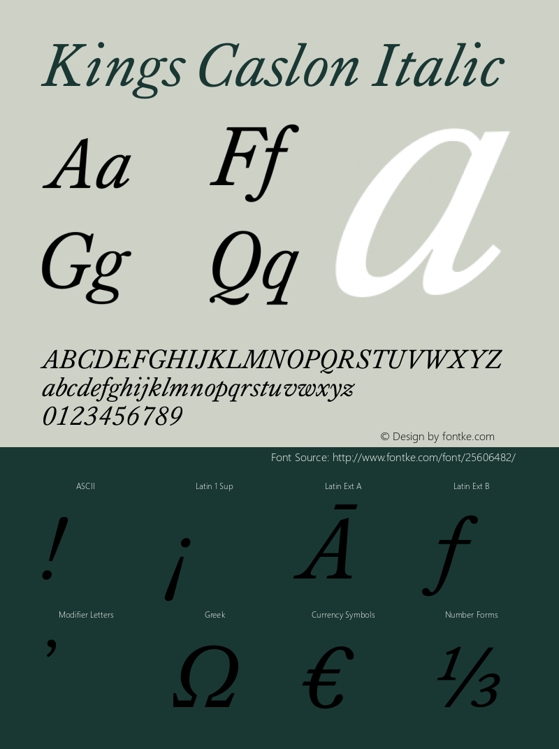Kings Caslon Italic Version 2.001 Font Sample