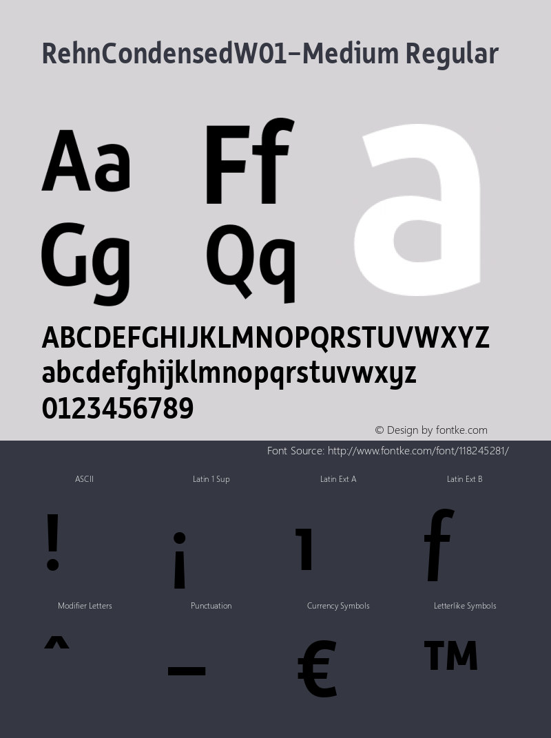 Rehn Condensed W01 Medium Version 1.00 Font Sample
