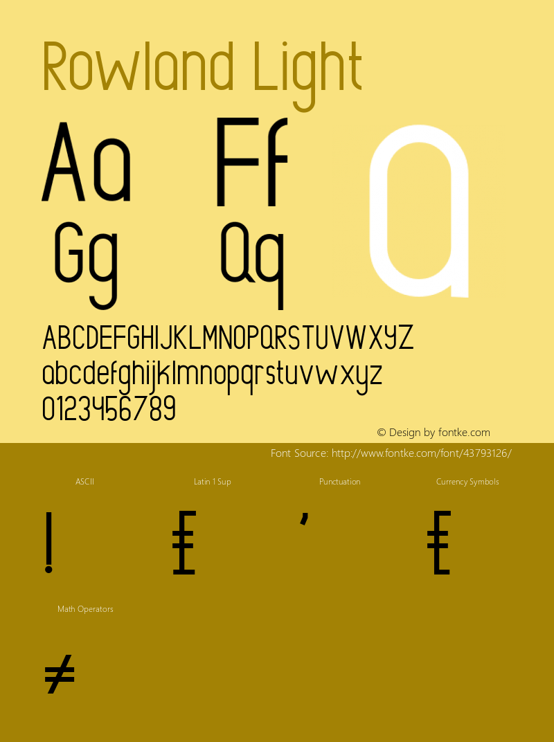 Rowland Light Version 1.004;Fontself Maker 3.1.2 Font Sample