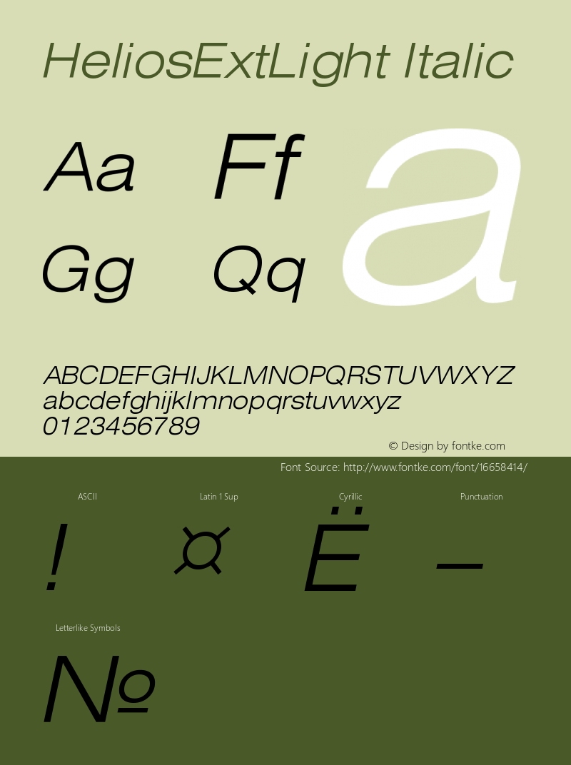 HeliosExtLight Italic Version 001.001 Font Sample