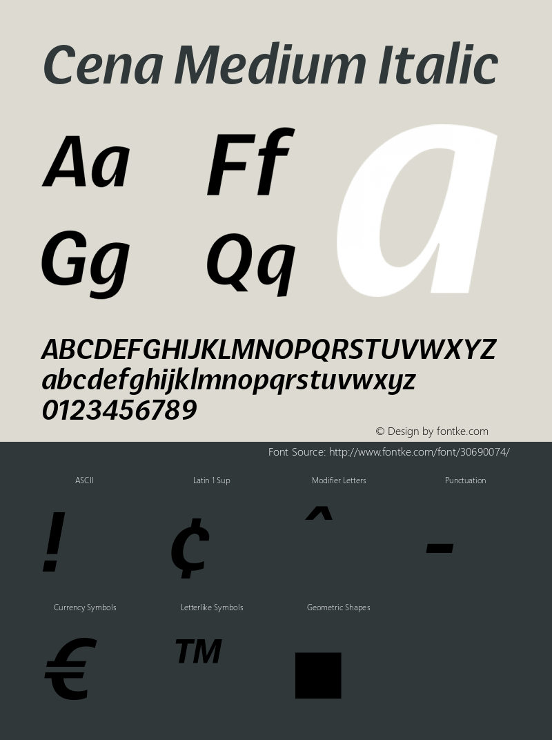 Cena-MediumItalic Version 1.000;hotconv 1.0.109;makeotfexe 2.5.65596 Font Sample