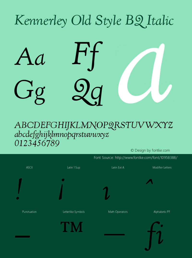 Kennerley Old Style BQ Italic Version 001.000 Font Sample