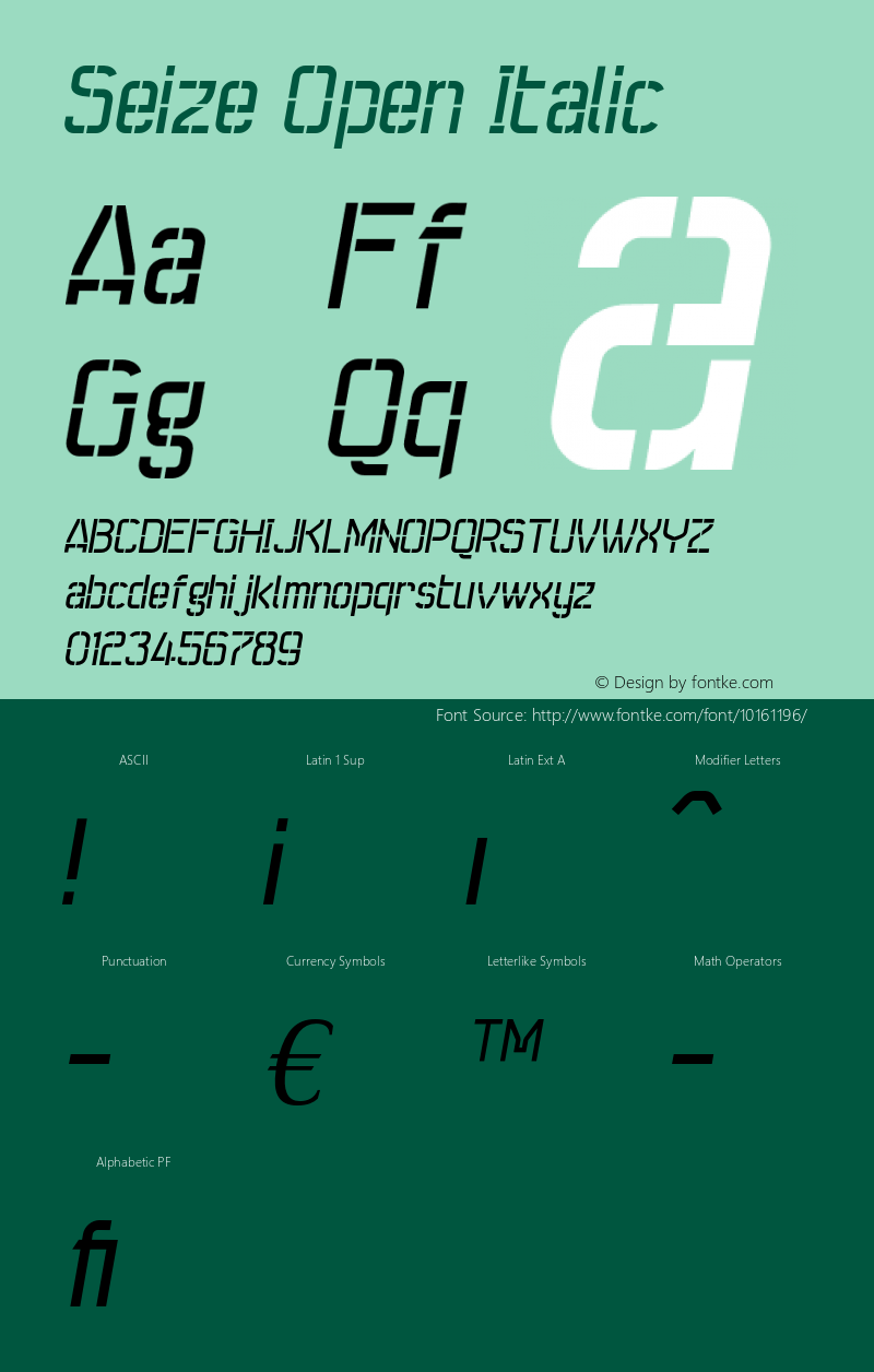 Seize Open Italic OTF 1.0;PS 001.000;Core 116;AOCW 1.0 161 Font Sample