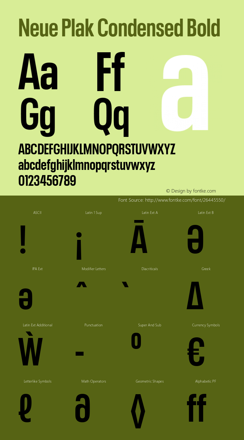 Neue Plak Condensed Bold Version 1.00, build 9, s3 Font Sample