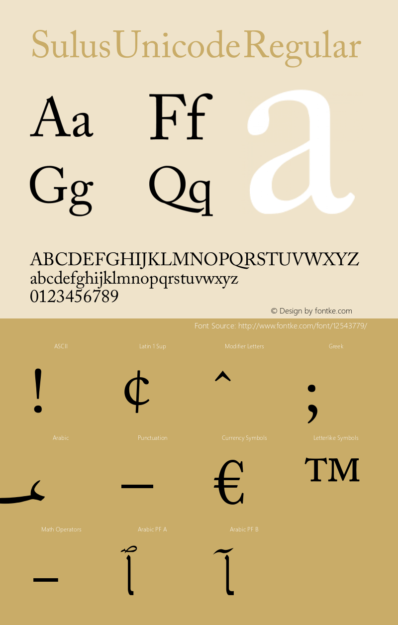 Sulus Unicode Regular Version 1.00 Font Sample