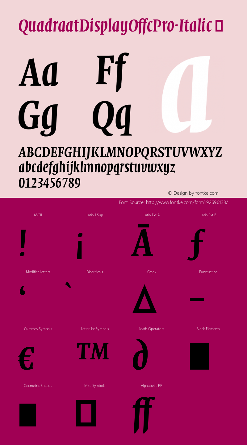 ☞Quadraat Display Offc Pro Italic Version 7.504; 2012; Build 1020; ttfautohint (v1.5);com.myfonts.easy.fontfont.ff-quadraat-display.offc-pro-regular-italic.wfkit2.version.3ZmB图片样张