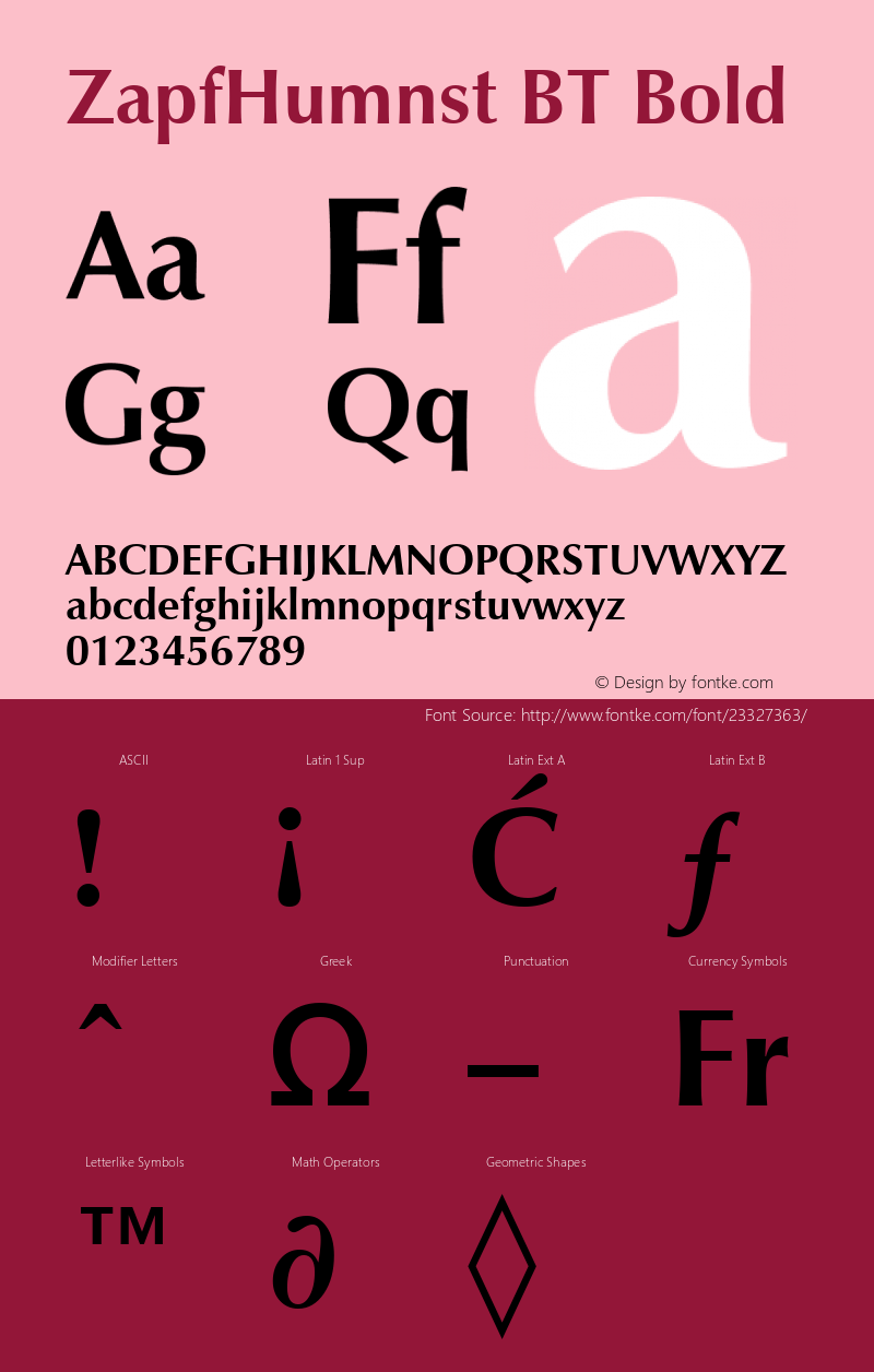 Zapf Humanist 601 Bold BT Version 2.1 Font Sample