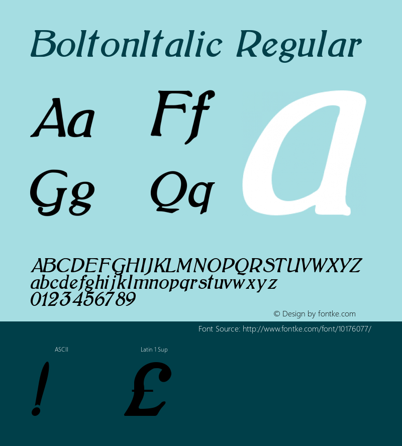 BoltonItalic Regular Version 1.00 Font Sample