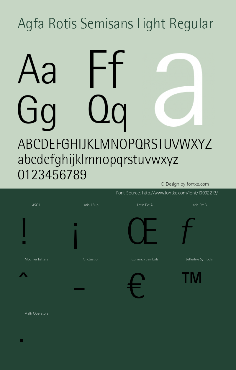 Agfa Rotis Semisans Light Regular Version 2.0; 1997; initial release Font Sample