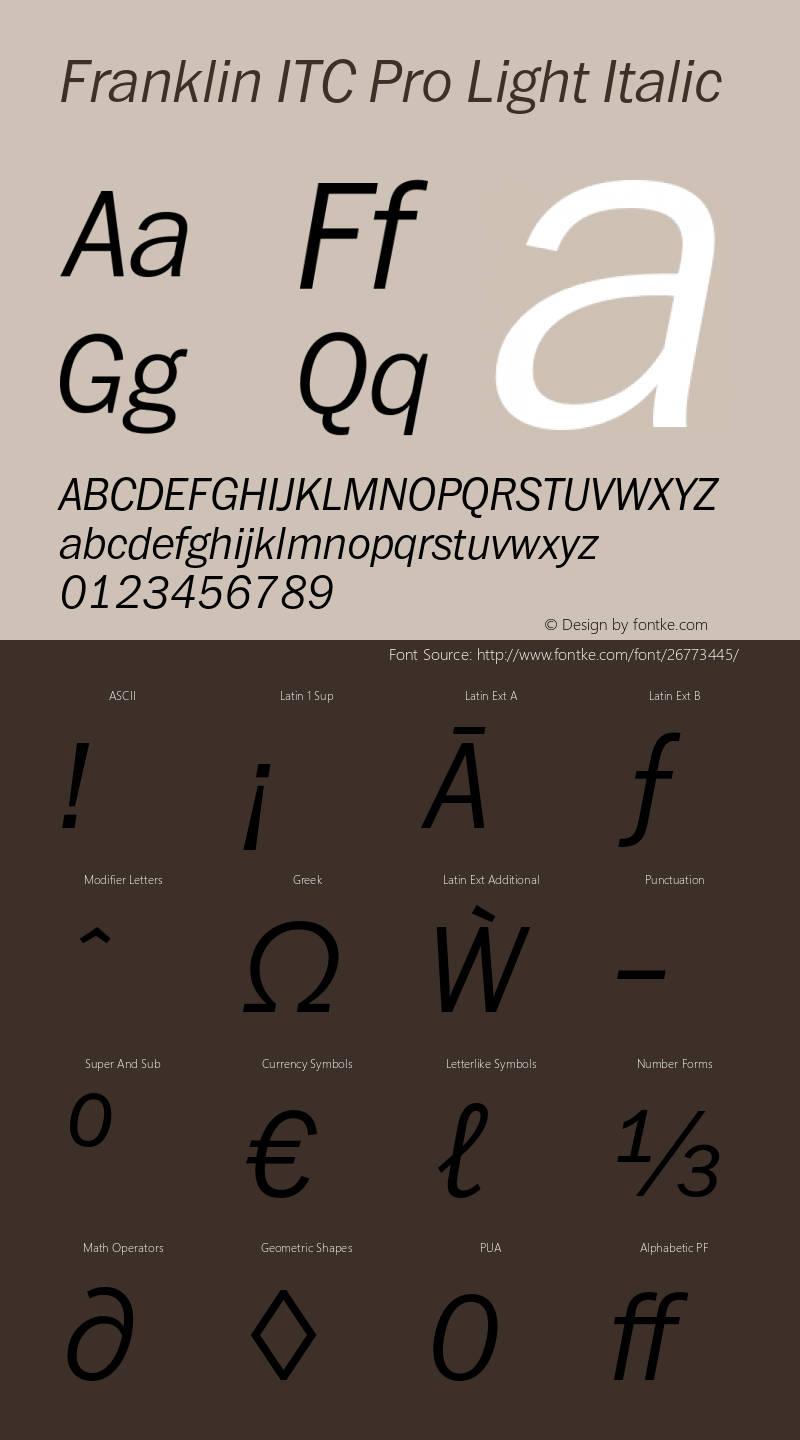 FranklinITCPro-LightItalic Version 1.00 Font Sample