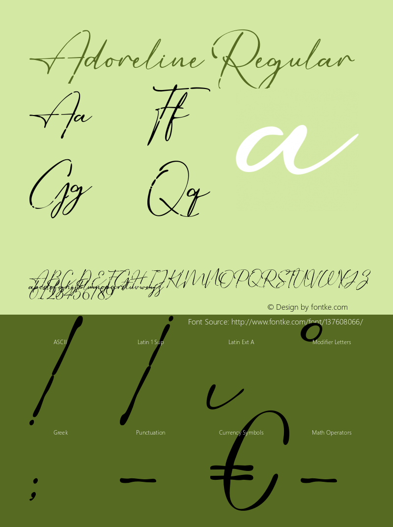 Adoreline Version 1.00;March 26, 2021;FontCreator 12.0.0.2565 64-bit Font Sample