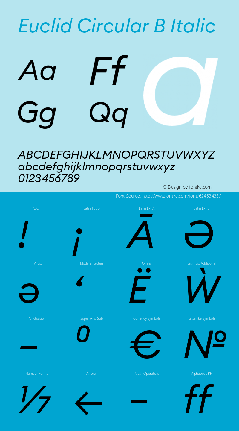 EuclidCircularB-Italic Version 3.001 Font Sample