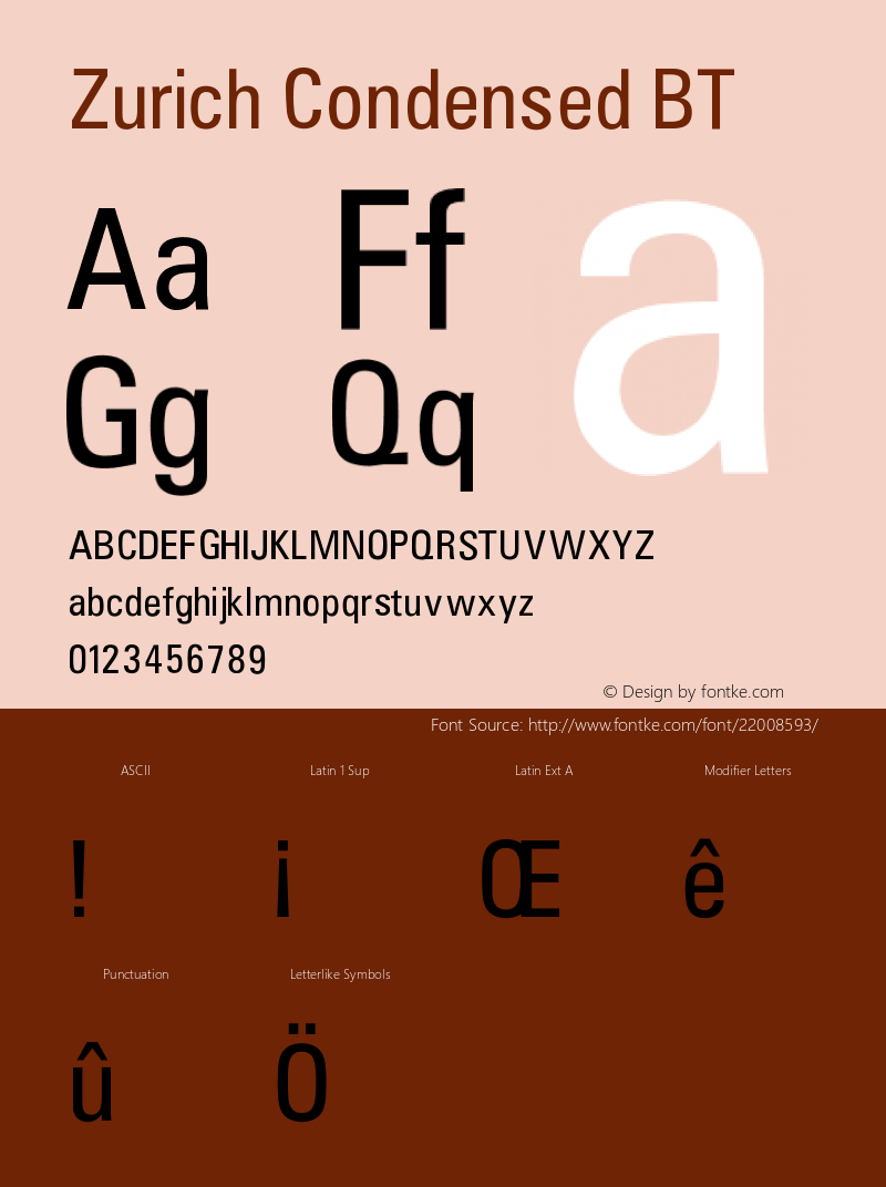 Zurich Condensed BT V1.00 Font Sample