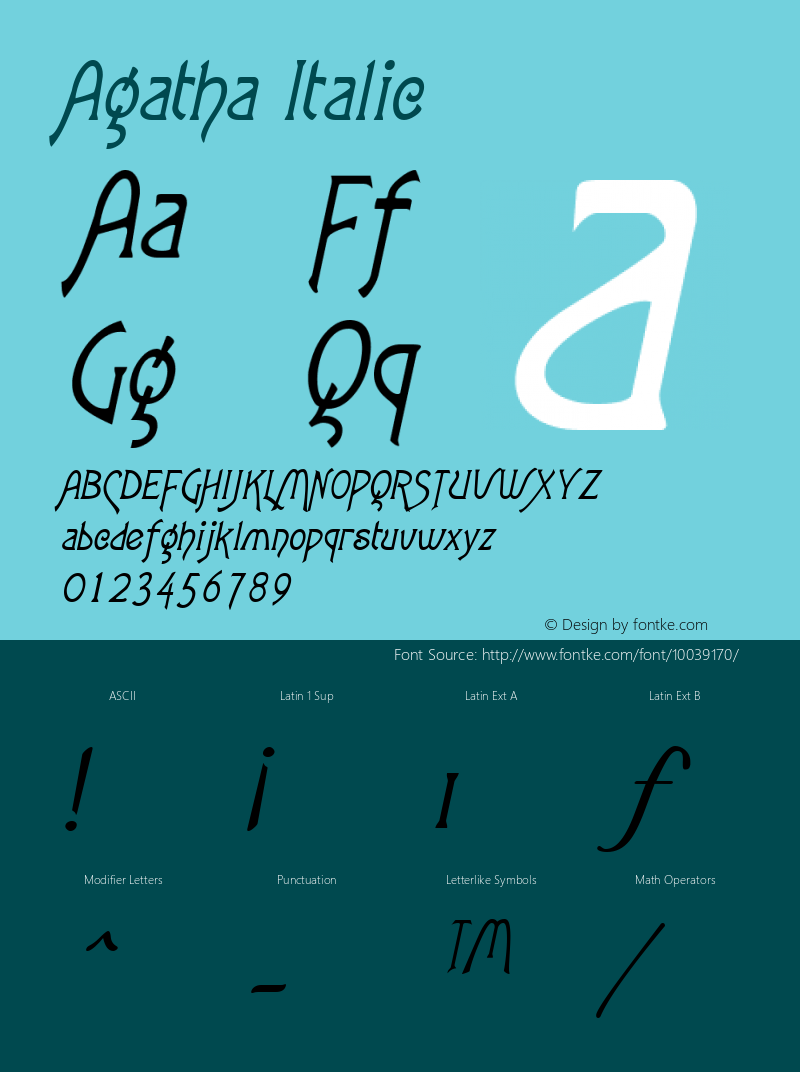 Agatha Italic The IMSI MasterFonts Collection, tm 1995 IMSI Font Sample