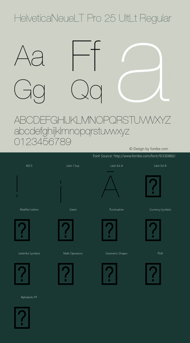 HelveticaNeueLT Pro 25 UltLt Regular Version 1.300;PS 001.003;hotconv 1.0.38 Font Sample