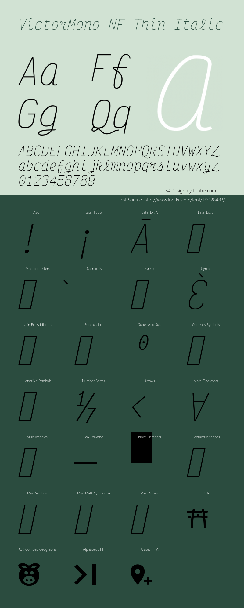 Victor Mono Thin Italic Nerd Font Complete Mono Windows Compatible Version 1.410图片样张