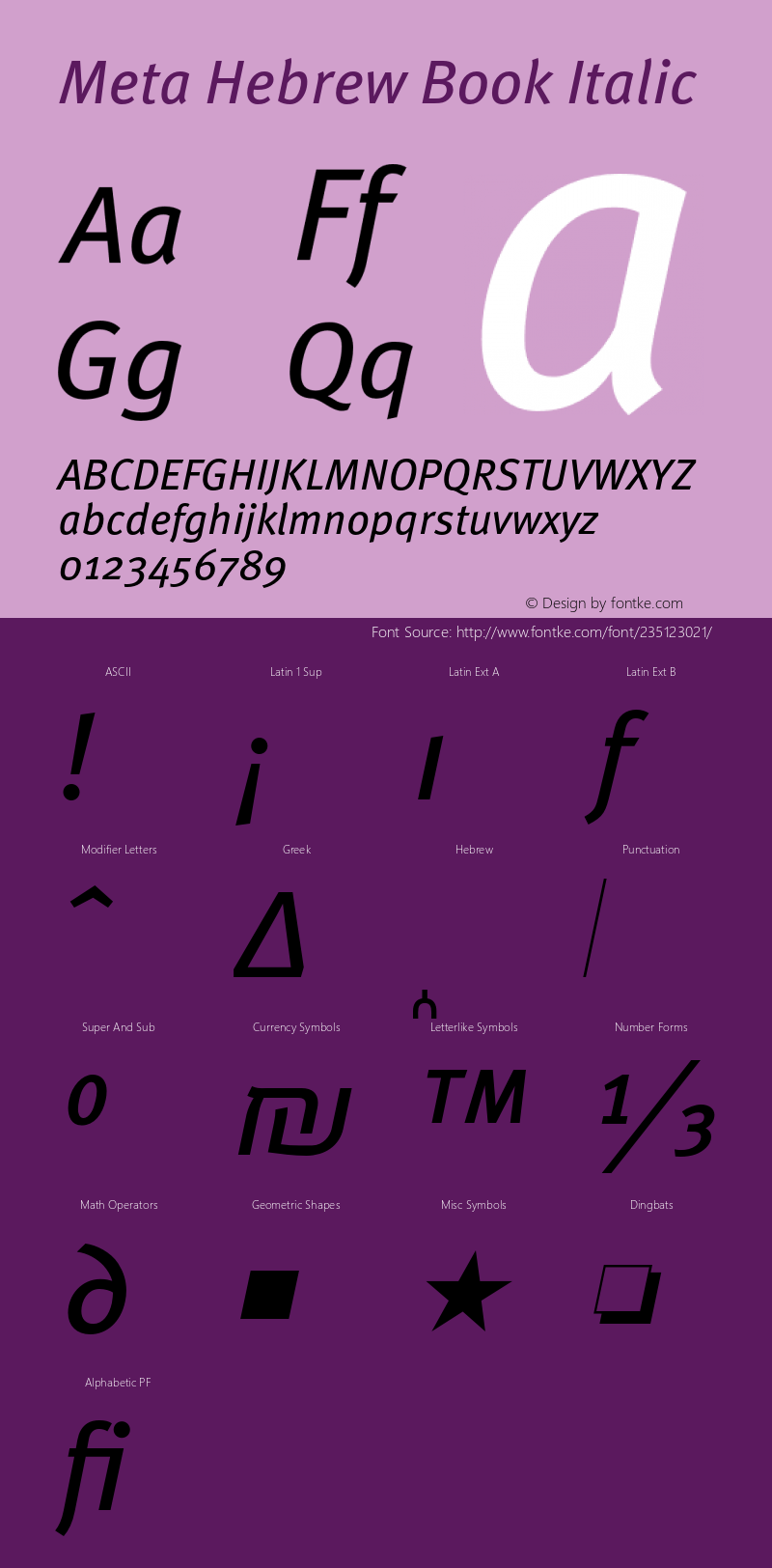 MetaHebrew-BookItalic Version 7.504; 2010; Build 1001图片样张