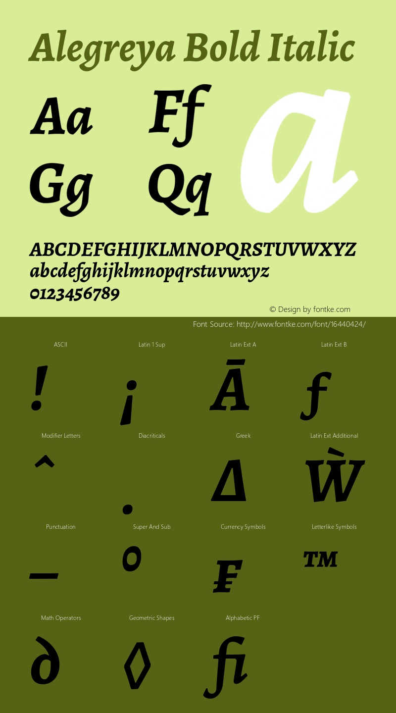 Alegreya Bold Italic Version 1.003 Font Sample