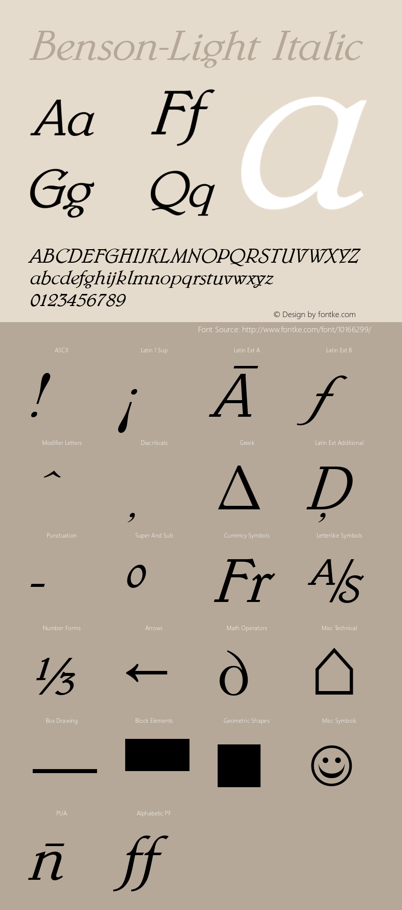 Benson-Light Italic Version 1.0 08-10-2002 Font Sample