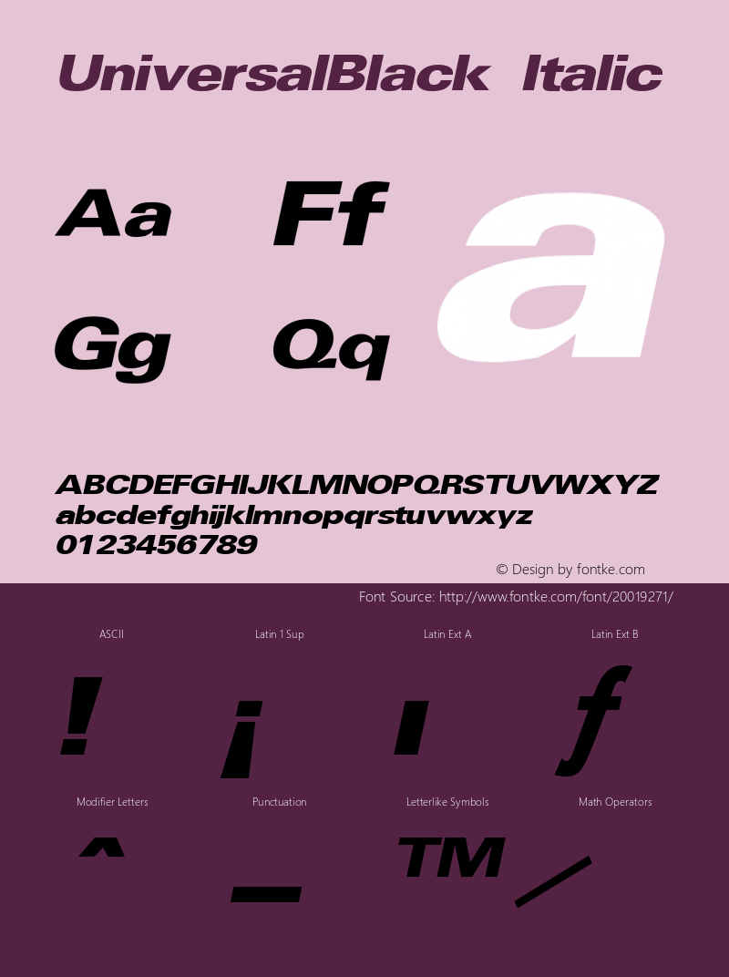 UniversalBlack Italic Altsys Fontographer 3.5  7/17/96 Font Sample