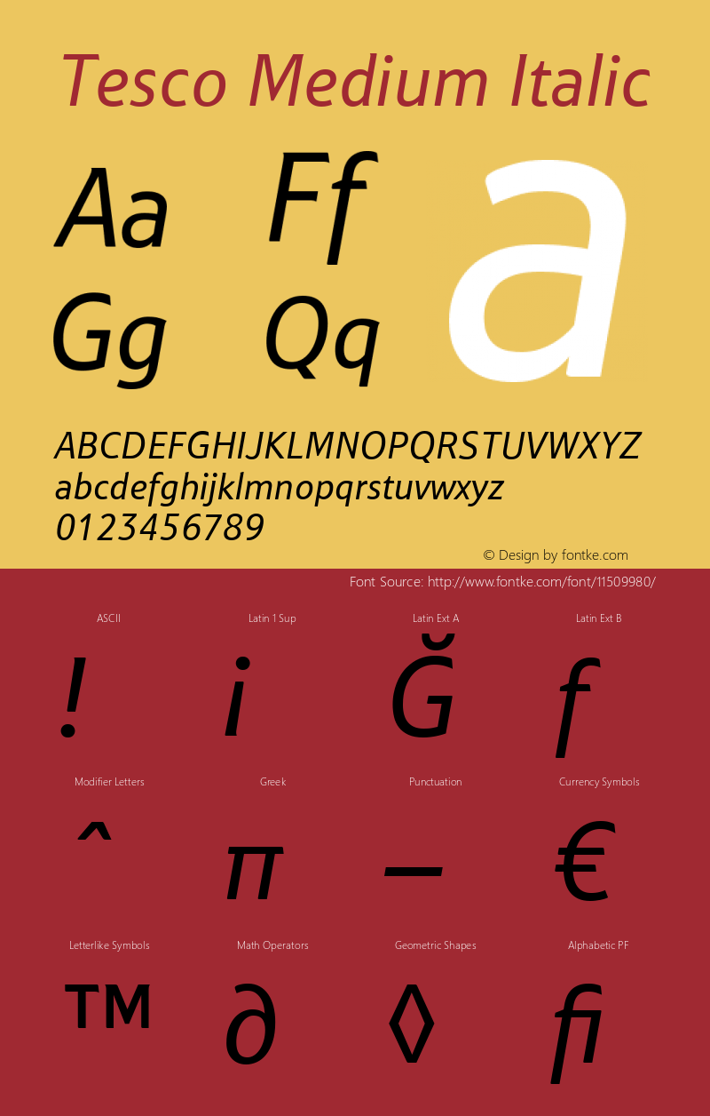 Tesco Medium Italic 001.000 Font Sample