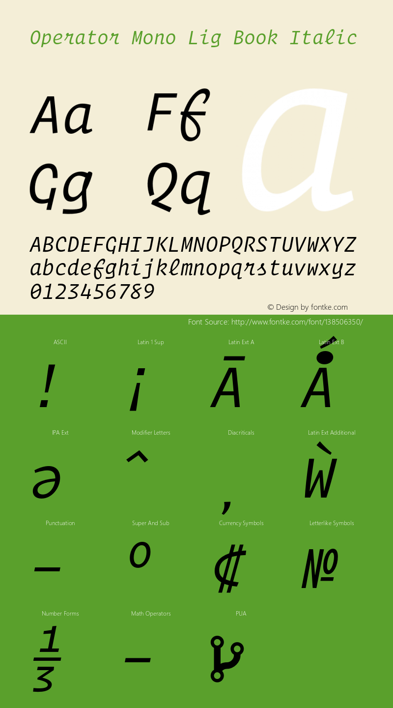 Operator Mono Lig Book Italic Version 1.200 Font Sample