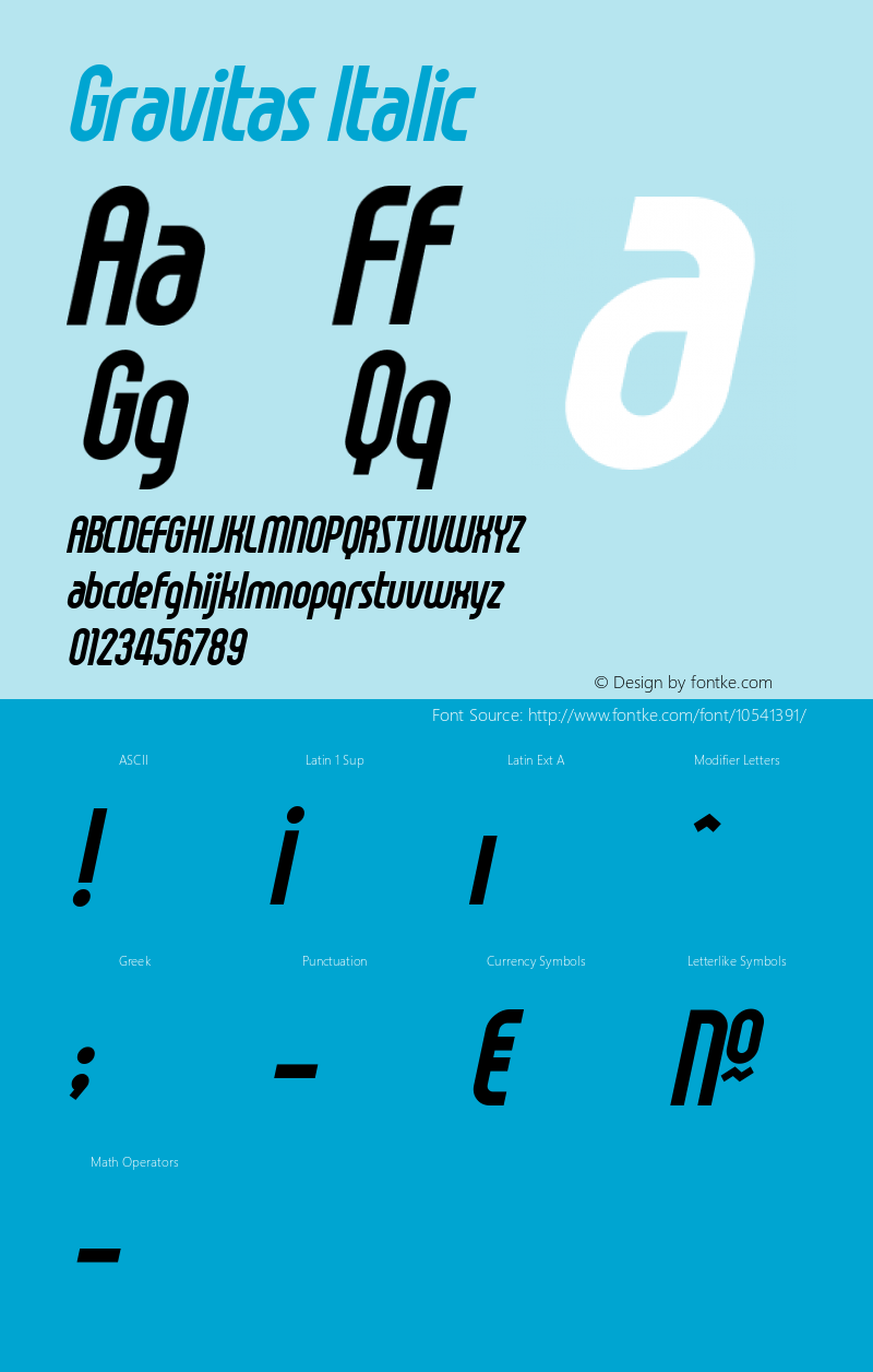 Gravitas Italic Version 1.00 February 15, 2014, initial release Font Sample