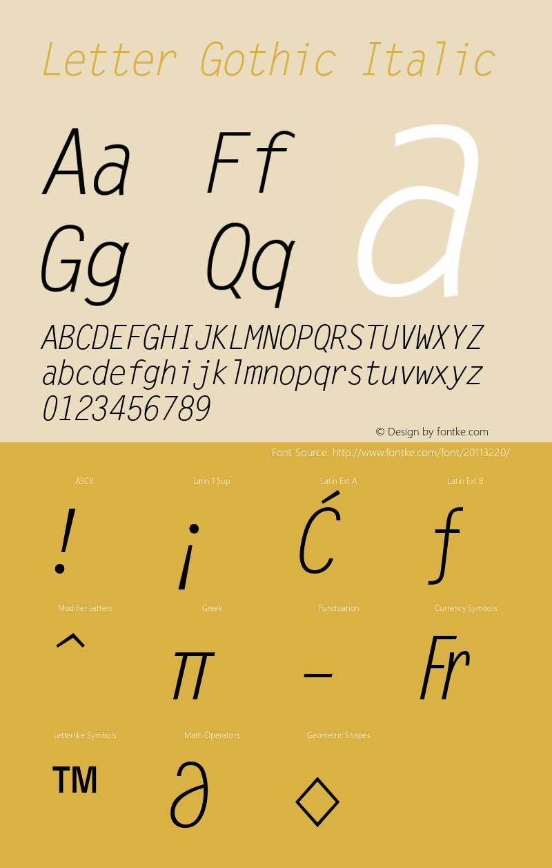 Letter Gothic Italic Version 0.93 Font Sample