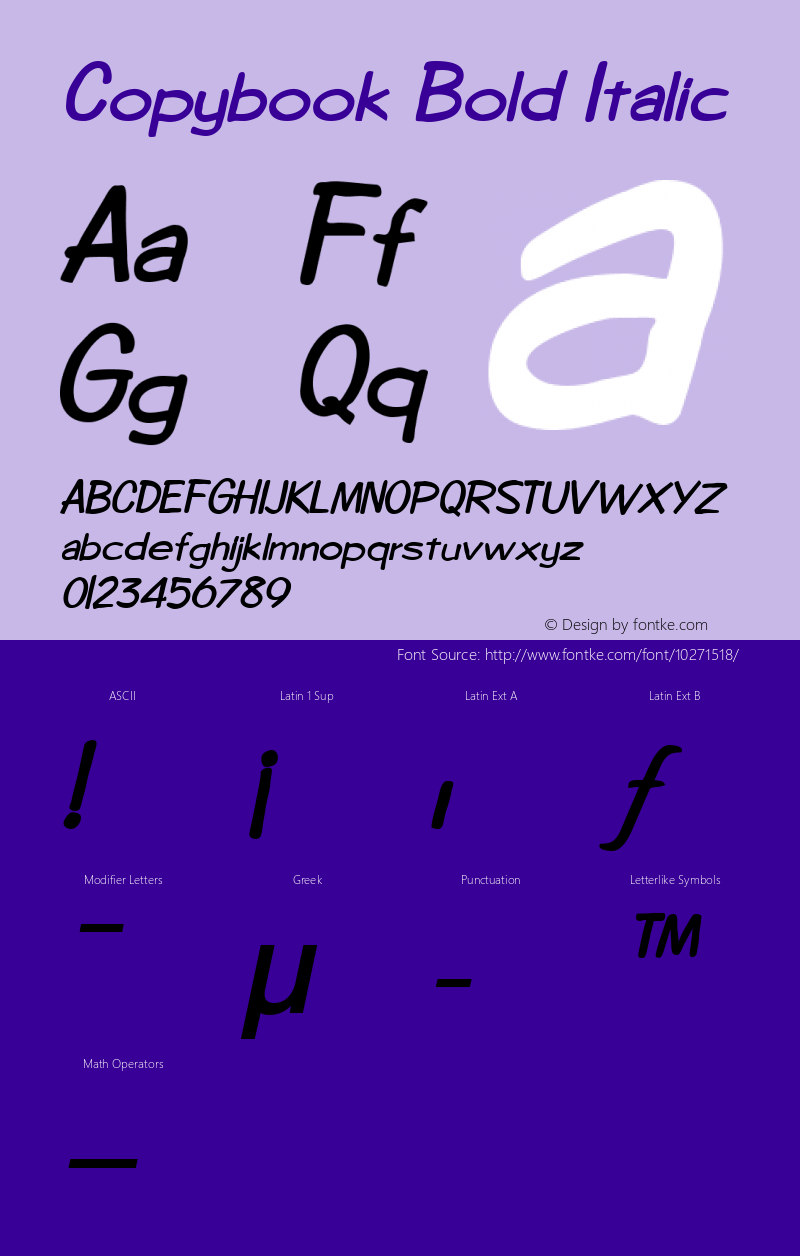 Copybook Bold Italic 1.0/1995: 2.0/2001 Font Sample