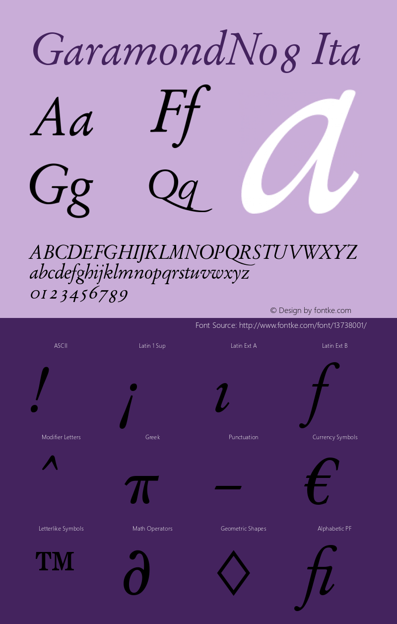 GaramondNo8 Ita Version 1.05a Font Sample