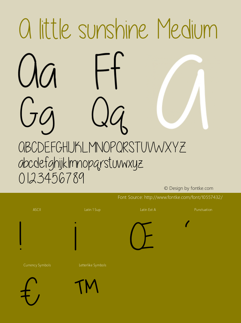 A little sunshine Medium Version 001.000 Font Sample