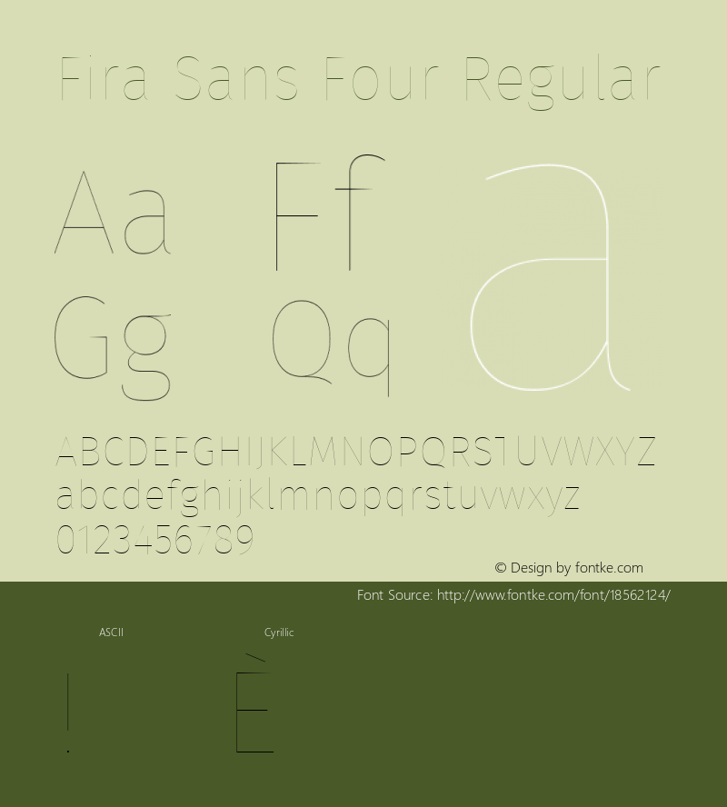 Fira Sans Four Regular Version 4.203;PS 004.203;hotconv 1.0.88;makeotf.lib2.5.64775; ttfautohint (v1.4.1) Font Sample