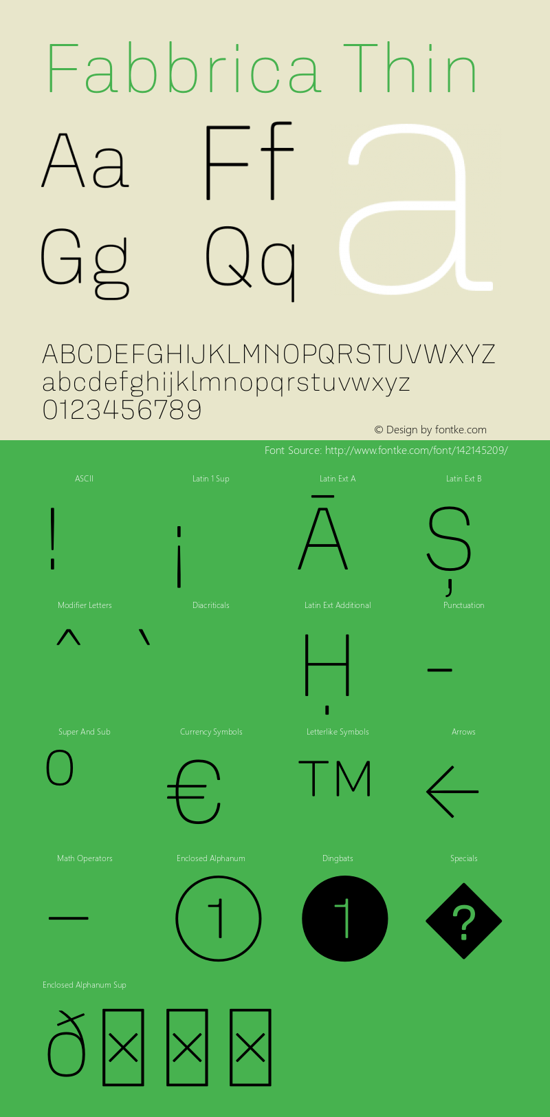 Fabbrica-Thin Version 1.000 Font Sample