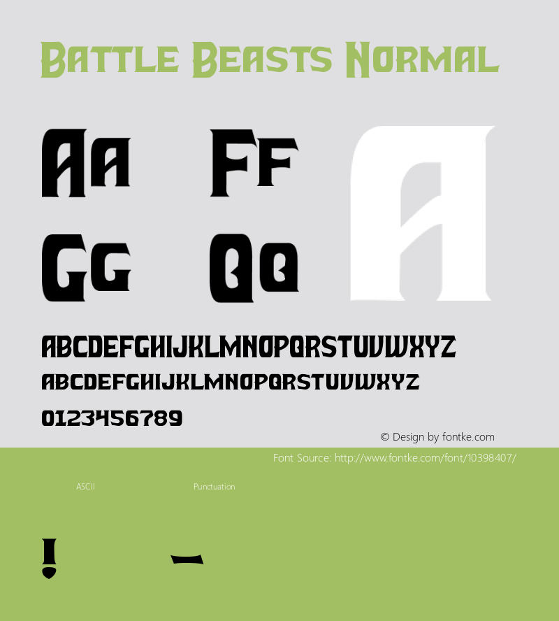 Battle Beasts Normal Macromedia Fontographer 4.1 12/27/2000 Font Sample