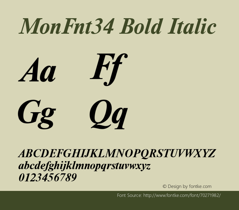 MonFnt34 Bold Italic 1.100.000 Font Sample