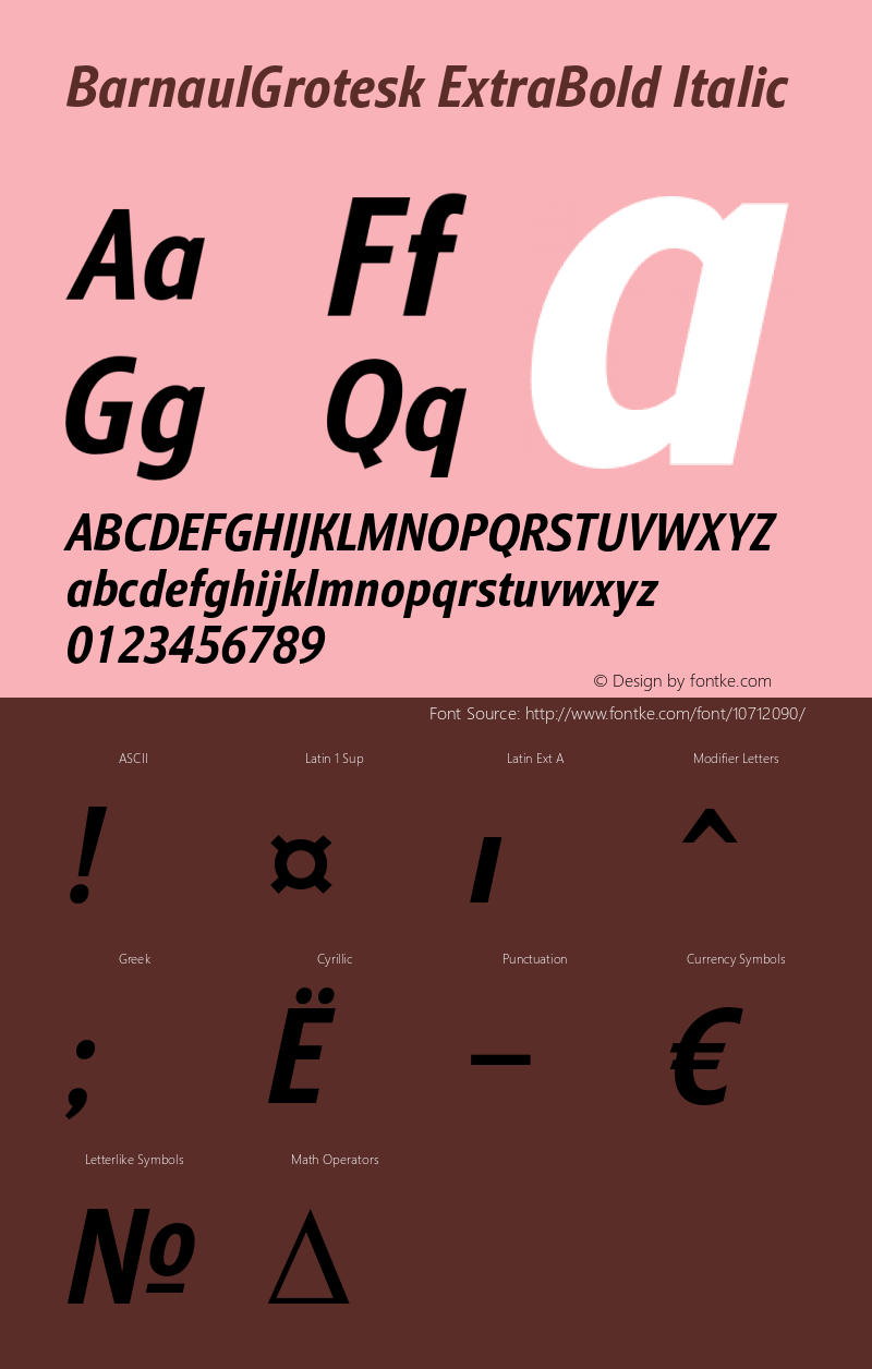 BarnaulGrotesk ExtraBold Italic Version 1.000 2007 initial release Font Sample