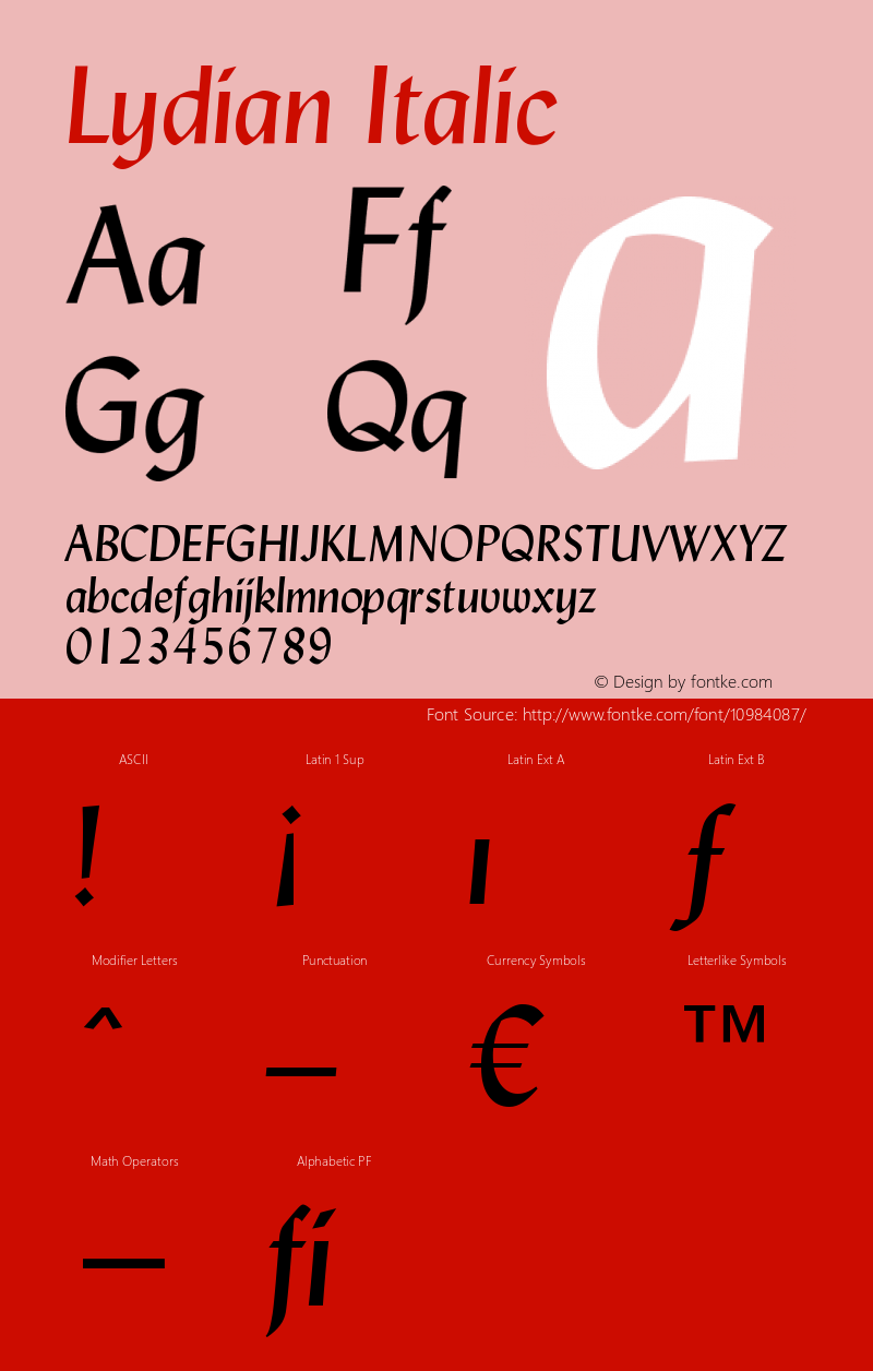 Lydian Italic Version 003.001 Font Sample