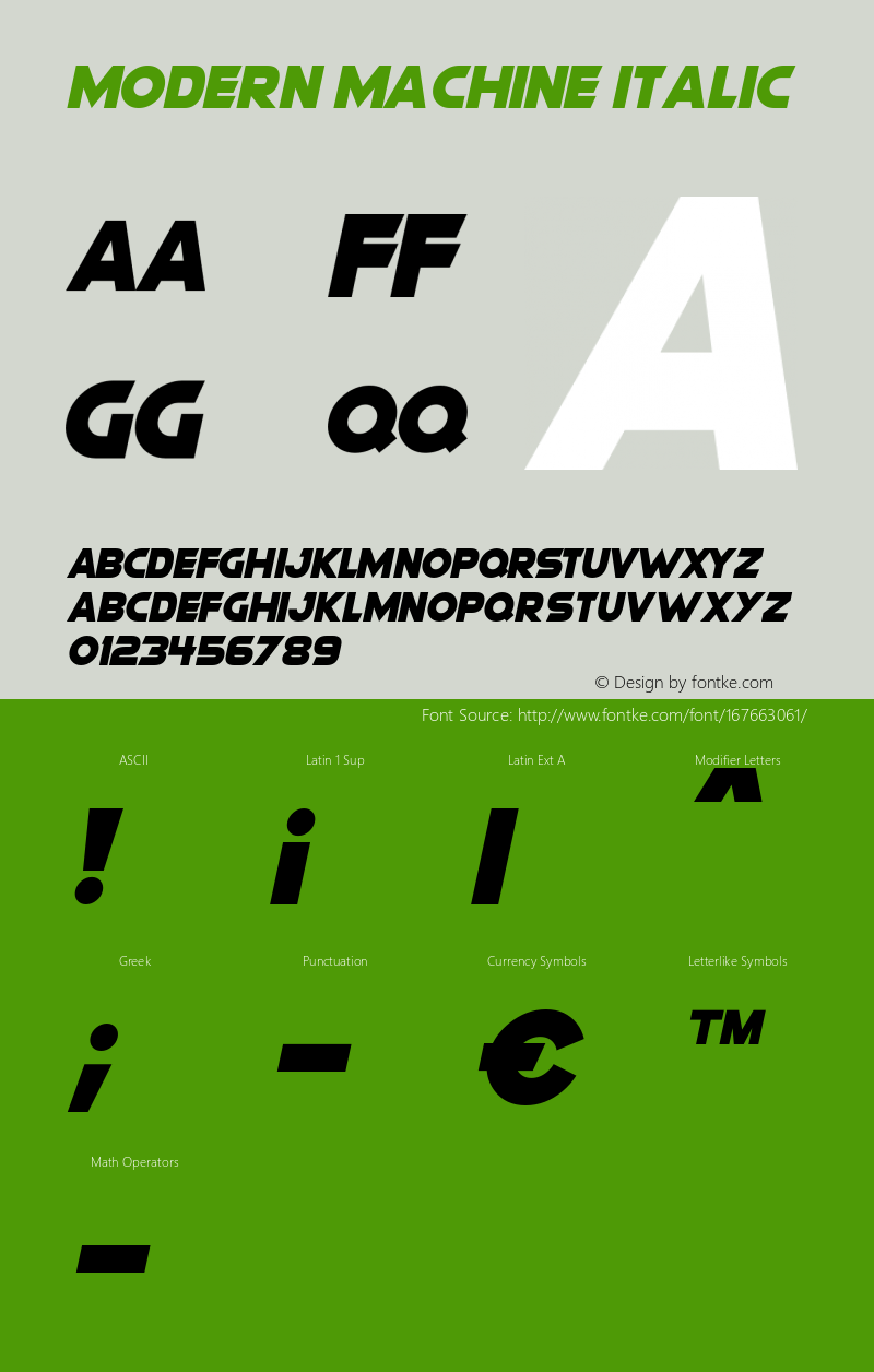 Modern Machine Italic Version 1.10;October 25, 2019;FontCreator 12.0.0.2547 64-bit图片样张