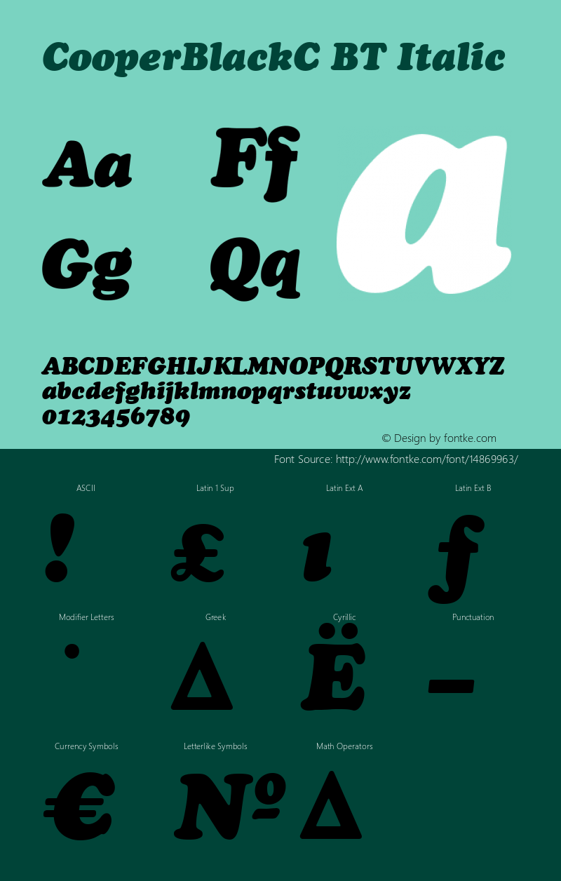 CooperBlackC BT Italic Version 001.000 Font Sample