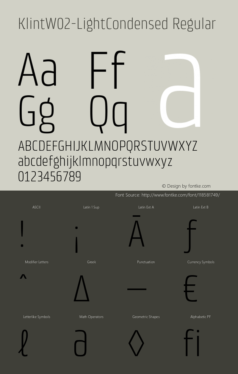 Klint W02 Light Condensed Version 1.00 Font Sample