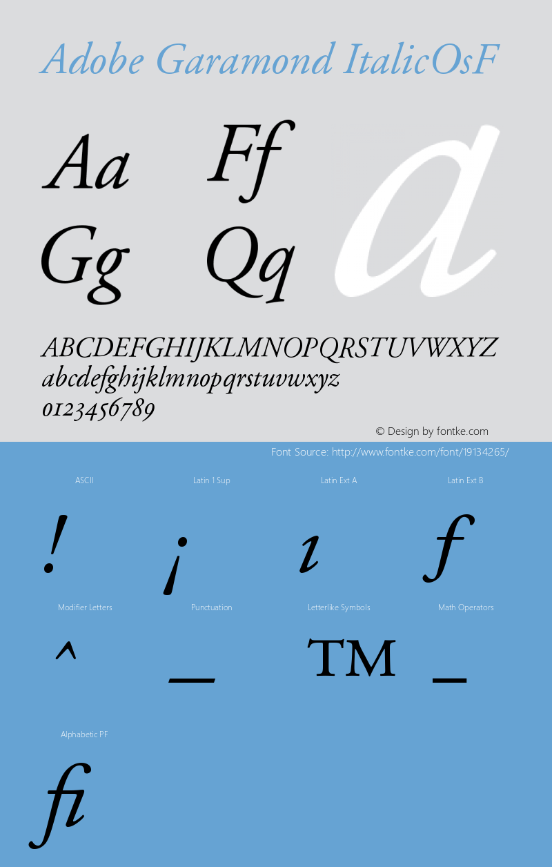 Adobe Garamond Italic Oldstyle Figures Version 001.002 Font Sample