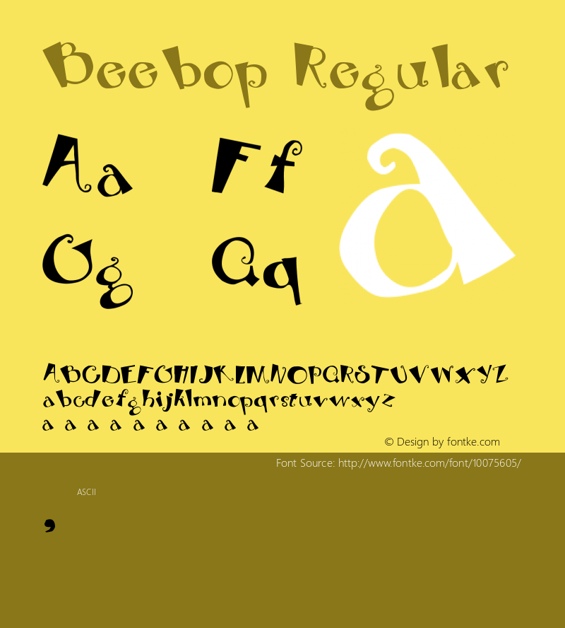 Beebop Regular Unknown Font Sample