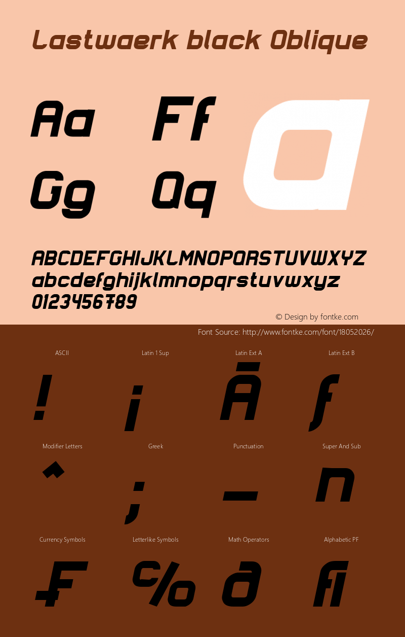Lastwaerk black Oblique Version 1.000 2009 initial release Font Sample