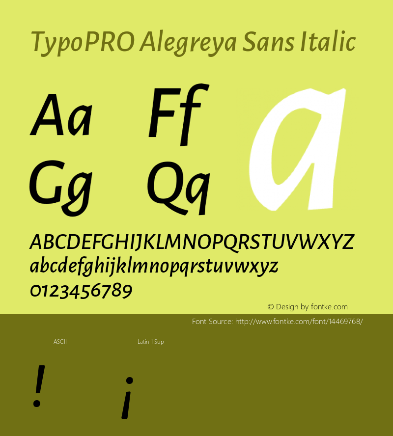 TypoPRO Alegreya Sans Italic Version 1.000;PS 001.000;hotconv 1.0.70;makeotf.lib2.5.58329 DEVELOPMENT Font Sample