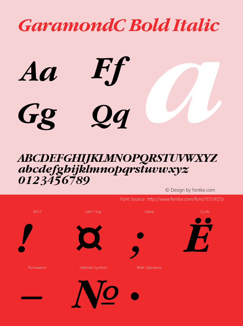 GaramondC Bold Italic Version 001.000 Font Sample