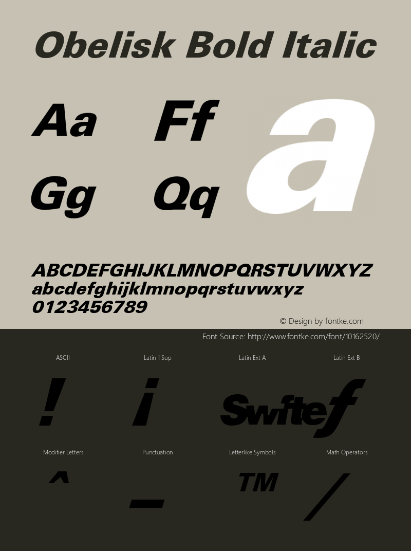 Obelisk Bold Italic Rev. 002.002 Font Sample